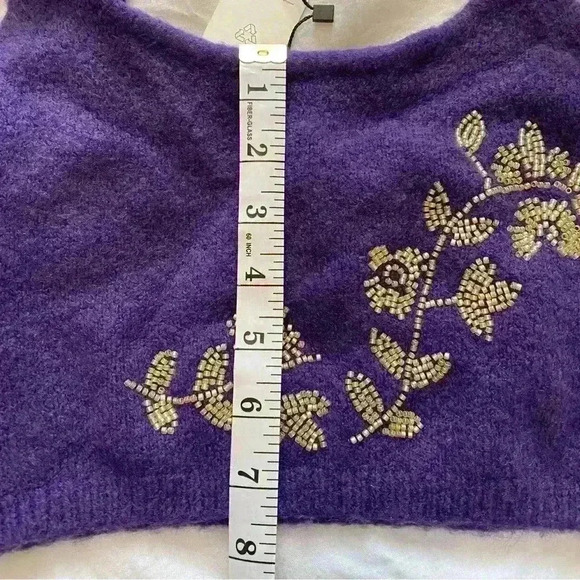 ❣️Zara Dark Purple Flower Beaded Wool Knit Crop Top NWT Size Small, smoke free - Picture 12 of 14
